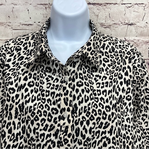 Lands End Leopard Print Button Front Long Sleeve Shirt - Picture 3 of 9
